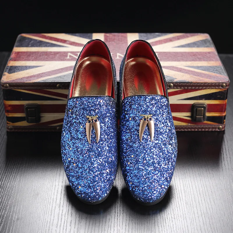 

British Dress Shoes for Men Barber Tassel Formal Loafers Classic Wedding Party Slip on Shoes Sequins Male Oxfords Plus Size 48