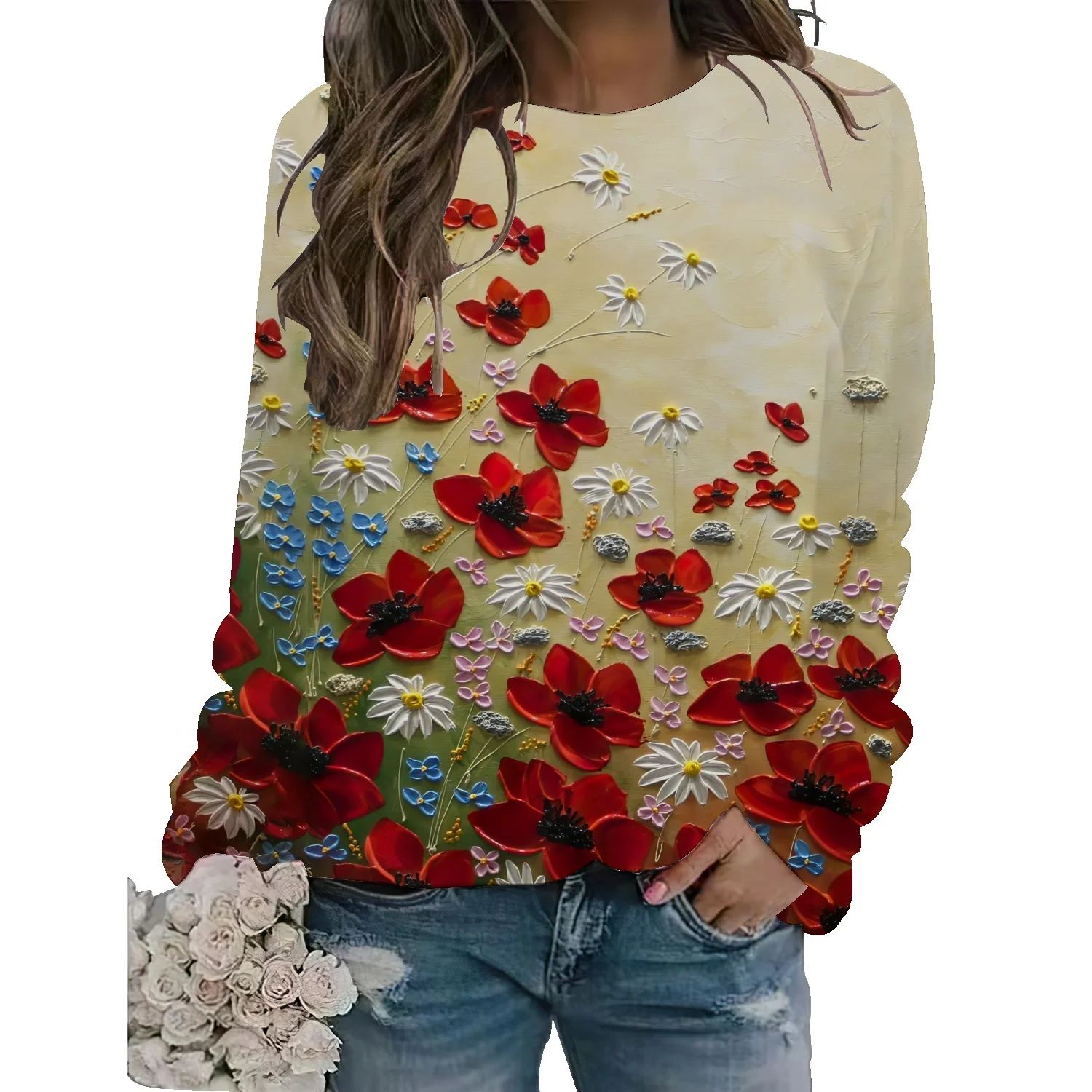Spring/Summer Women's Tops Floral Print Casual O-Neck Short Sleeve Women's Long Sleeve Sweater Sports Leisure Versatile Sweater
Spring/Summer Women's Tops Floral Print Casual O-Neck Short Sleeve Women's Long Sleeve Sweater Sports Leisure Versatile Sweater
