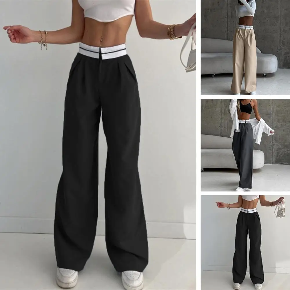Women Pants High Waist Button Zipper Fly Suit Pants Pockets Draped Lady Straight Wide Leg Trousers
Women Pants High Waist Button Zipper Fly Suit Pants Pockets Draped Lady Straight Wide Leg Trousers
