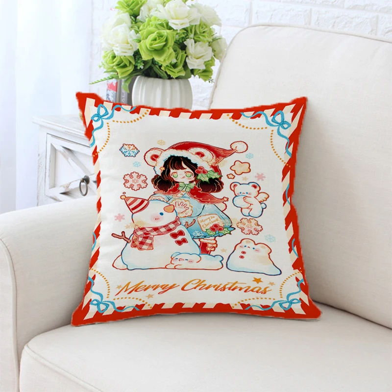 

Pillow Covers Decorative Sofa Throw Merry Christmas Fall Cover Pillowcase Silk Cases Pillows Bed Pillowcases Pilow Cushion Anime