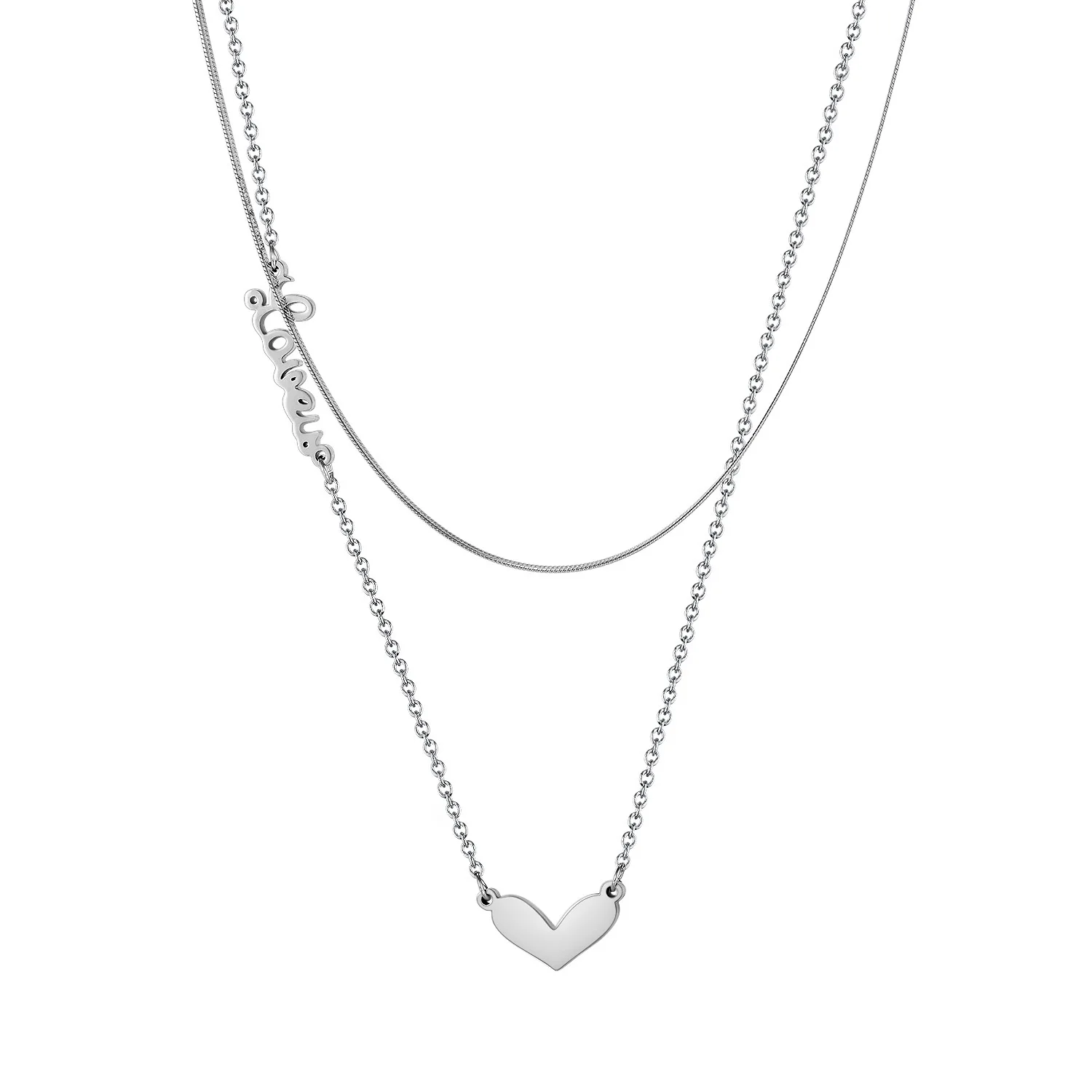 Fashion Classic Creative Love Pendant Versatile Double Stainless Steel New Lady Necklace
Fashion Classic Creative Love Pendant Versatile Double Stainless Steel New Lady Necklace