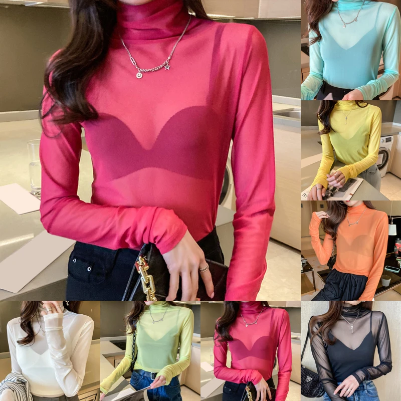 Girls Colorful Mesh T-Shirts Tees Female Transparent Long Sleeve Turtleneck Thin Tshirt Tops Women Spring Fall
Girls Colorful Mesh T-Shirts Tees Female Transparent Long Sleeve Turtleneck Thin Tshirt Tops Women Spring Fall