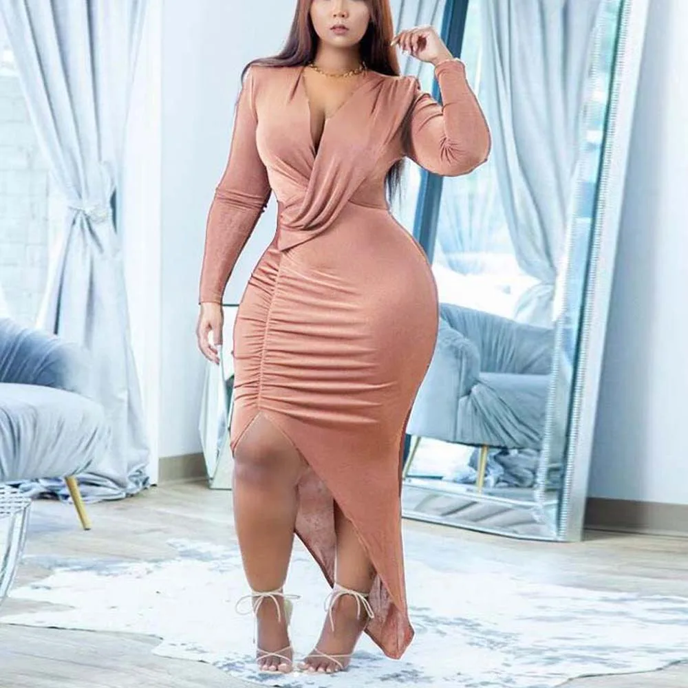 Plus Size Dress for Women Large Full Sleeve V Neck Asymmetric Bodyon Ankle Length Sexy Evening Night Party Club Vestidos Mujer
Plus Size Dress for Women Large Full Sleeve V Neck Asymmetric Bodyon Ankle Length Sexy Evening Night Party Club Vestidos Mujer