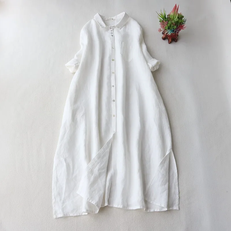 Vintage Long Shirt Dress Women Simple Loose Summer Linen Lapel Three Quarter Sleeve Black White Blouses Casual Clothing
Vintage Long Shirt Dress Women Simple Loose Summer Linen Lapel Three Quarter Sleeve Black White Blouses Casual Clothing