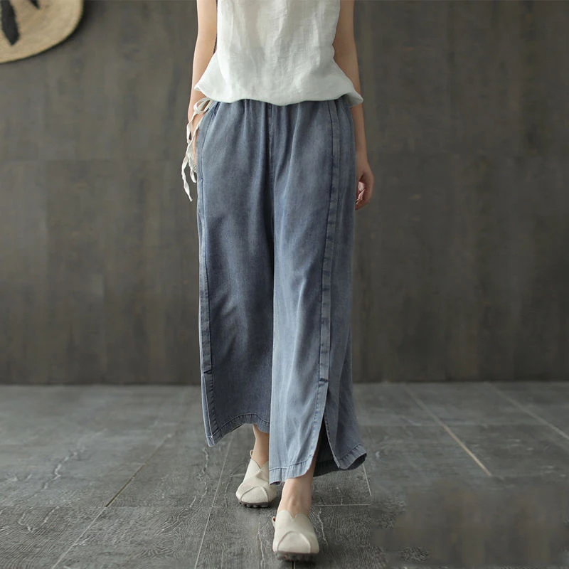 2020 Spring Summer New Arts Style Women Elastic Waist Loose Tencel Denim Wide Leg Pants Split Design Casual Vintage Jeans S818
2020 Spring Summer New Arts Style Women Elastic Waist Loose Tencel Denim Wide Leg Pants Split Design Casual Vintage Jeans S818