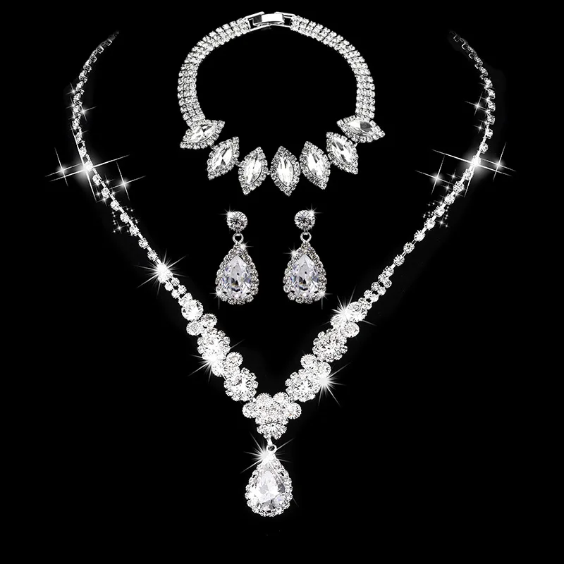 Bridal Jewelry Sets Water Diamond Ear Rings Bright Earrings Zircon Necklace Bracelet
Bridal Jewelry Sets Water Diamond Ear Rings Bright Earrings Zircon Necklace Bracelet