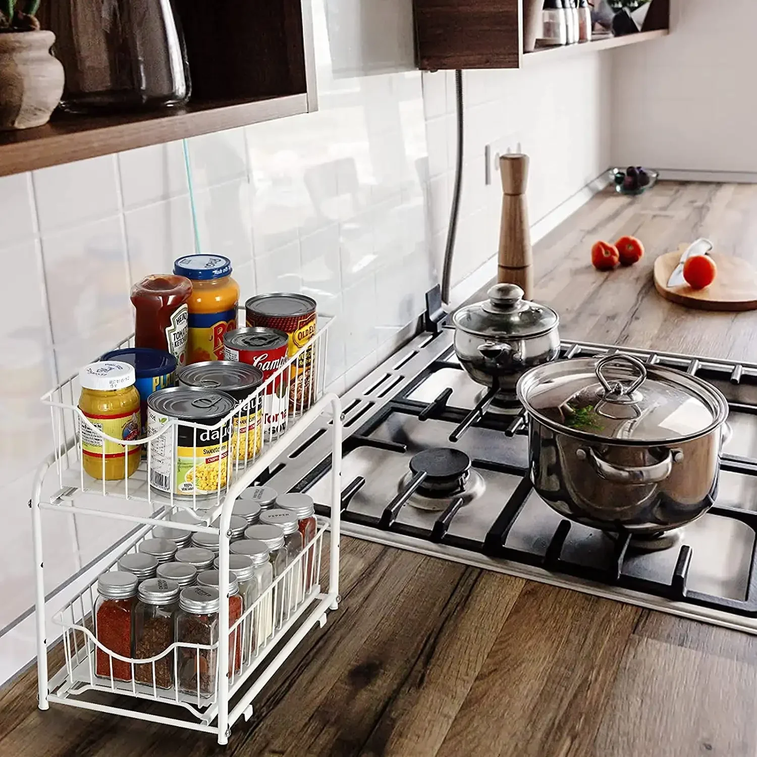 2-Tier Under Sink Storage Sliding Basket Drawer, White Kitchen Accessories Kitchen Kitchen Items Storage for Kitchen;
2-Tier Under Sink Storage Sliding Basket Drawer, White Kitchen Accessories Kitchen Kitchen Items Storage for Kitchen;