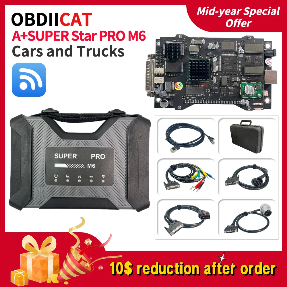 

SUPER M-B PRO M6 Wireless Star Diagnosis Tool Work on Both Cars and Trucks With Multiplexer+Lan Cable+OBD2 16pin Main Test Cable