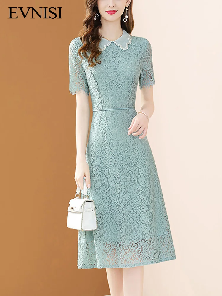 EVNISI Doll Collar Blue Lace Embroidered Dress Women 2022 Summer Slim Lady Elegant Dresses Office Lady Hollow Out Vestidos 
EVNISI Doll Collar Blue Lace Embroidered Dress Women 2022 Summer Slim Lady Elegant Dresses Office Lady Hollow Out Vestidos