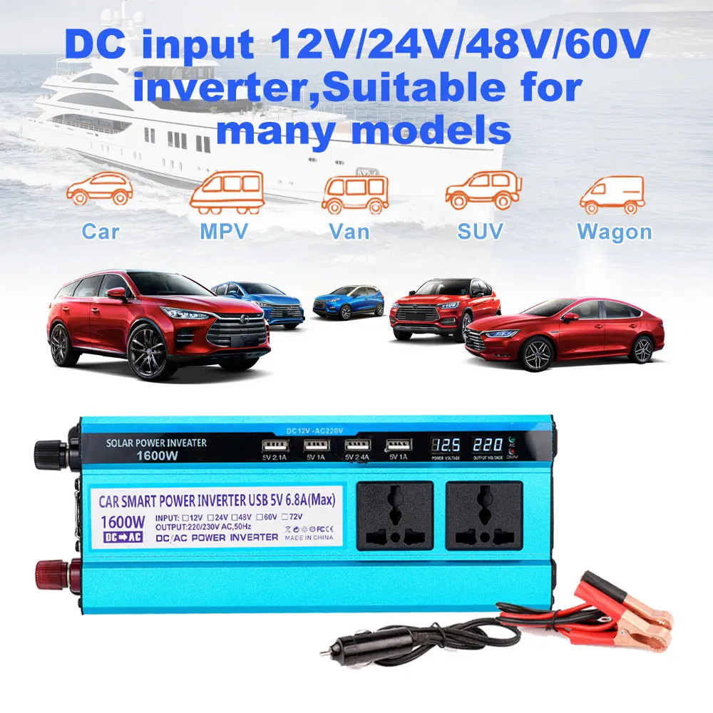 1600W Car Solar Power Inverter DC 12/48V To AC 220V Voltage Convertor Transformer Solar Double LCD Display 4USB Power Inverter
1600W Car Solar Power Inverter DC 12/48V To AC 220V Voltage Convertor Transformer Solar Double LCD Display 4USB Power Inverter
