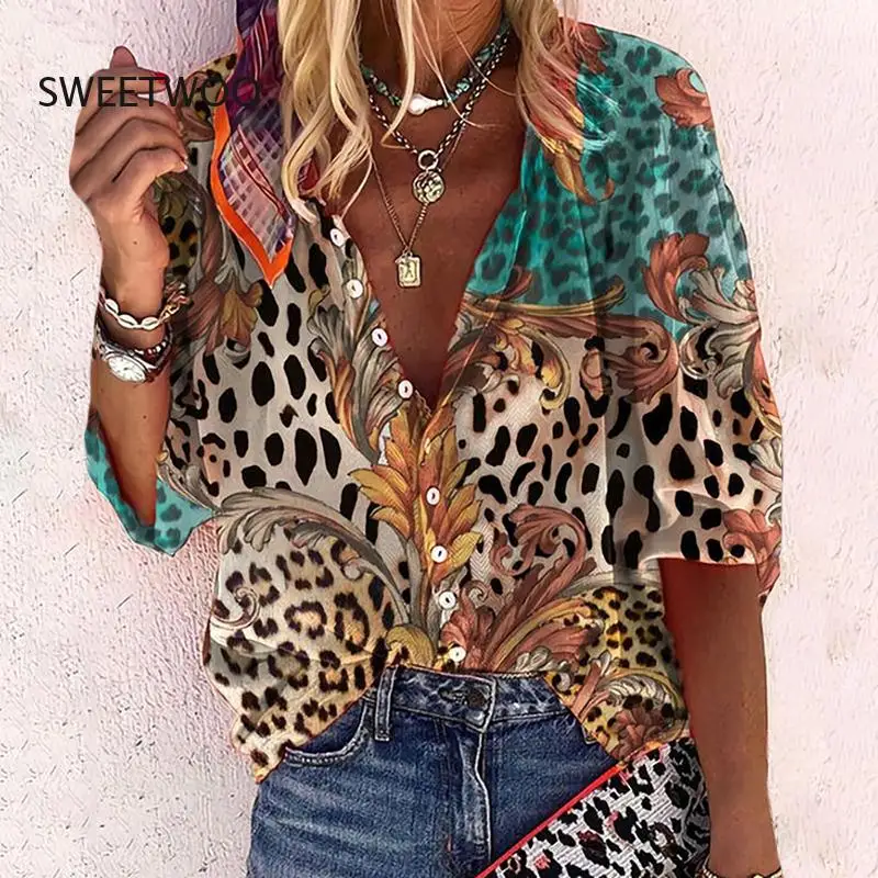 2022 Women Fashion Leopard Print Shirt Vintage Simple Casual Blouse V neck Button Design Shirts
2022 Women Fashion Leopard Print Shirt Vintage Simple Casual Blouse V neck Button Design Shirts