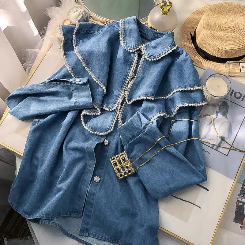 Vintage Stud Double Lapel Denim Shirt Loose Long Sleeve Shirt Women's 2022 Spring New
Vintage Stud Double Lapel Denim Shirt Loose Long Sleeve Shirt Women's 2022 Spring New