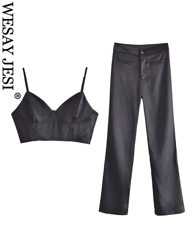 WESAY JESI Black Sling Flared Pants Cool High Street Suit Elastic Sling Top Loose Fashion Flared Pants Slim Fit Women's Clothing
WESAY JESI Black Sling Flared Pants Cool High Street Suit Elastic Sling Top Loose Fashion Flared Pants Slim Fit Women's Clothing