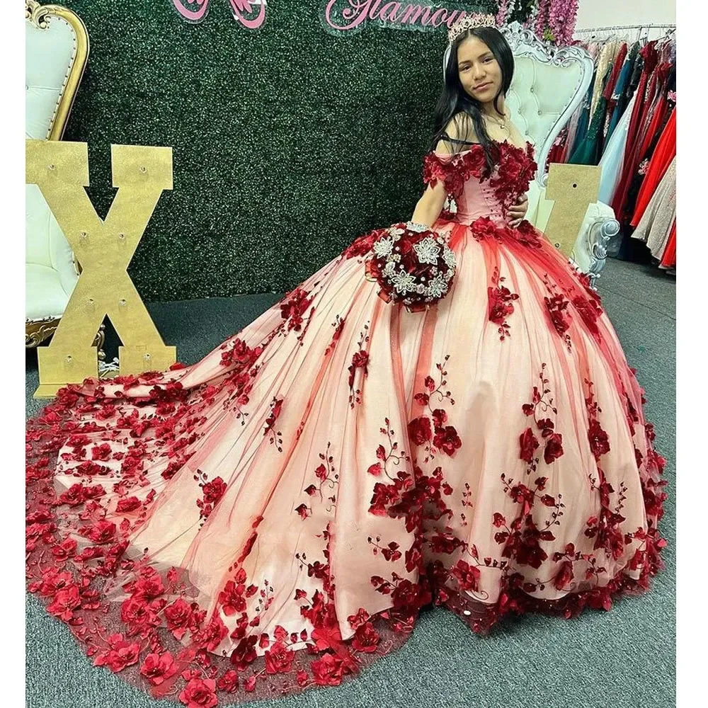 ANGELSBRIDEP Burgundy 3D Flowers Appliques Lace Quinceanera Dress Ball Gown Off The Shoulder Plus Size Pageant Sweet 15 Vestidos
ANGELSBRIDEP Burgundy 3D Flowers Appliques Lace Quinceanera Dress Ball Gown Off The Shoulder Plus Size Pageant Sweet 15 Vestidos