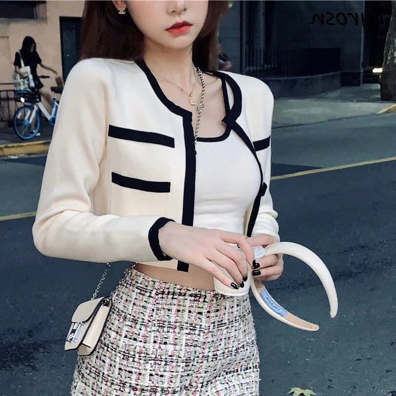 

2023 Women Cardigans Patchwork Cropped Sweaters Open Stitch Designed Hot Streetwear Retro Tricot Trendy Fit Tender Femme Coats O