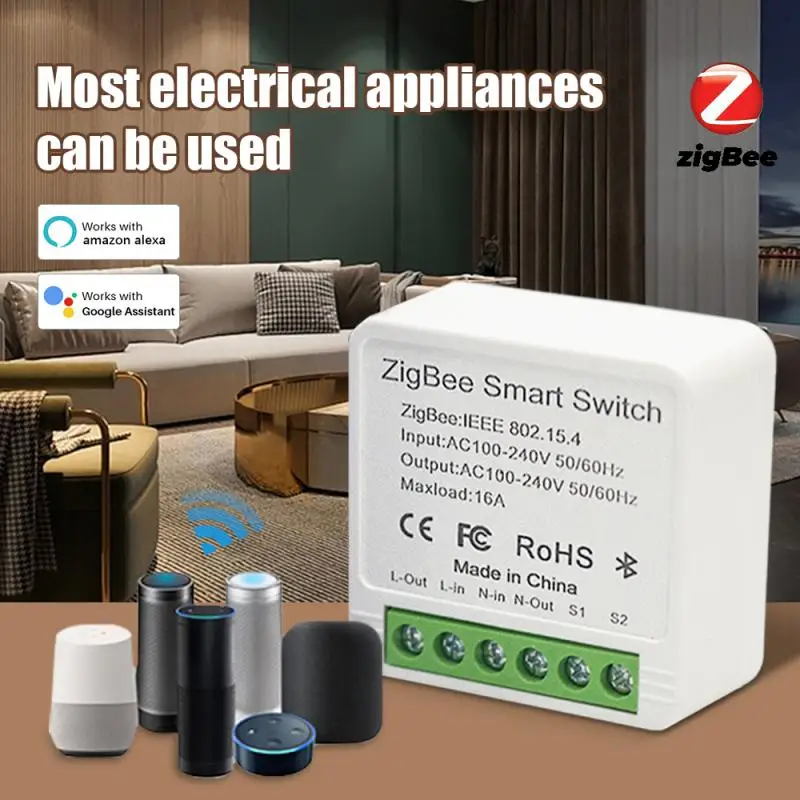 

Умный выключатель eWeLink Zigbee, мини-выключатель, 16 А, двухсторонний, с таймером управления, работает с Alexa Google Home