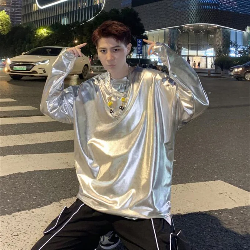 Silver shiny T-shirt men's and women's long-sleeved Christmas New Year's Day party stage costumes hip-hop nightclub рубашка мужс
Silver shiny T-shirt men's and women's long-sleeved Christmas New Year's Day party stage costumes hip-hop nightclub рубашка мужс