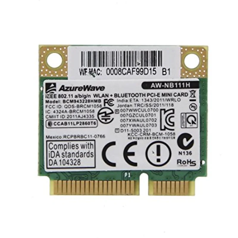 Новая беспроводная карта для Broadcom BCM943228HMB BCM43228 Half MINI PCI-E 2,4G/5Ghz 802.11b/G/n WIFI для Bluetooth-совместимая 4,0
Новая беспроводная карта для Broadcom BCM943228HMB BCM43228 Half MINI PCI-E 2,4G/5Ghz 802.11b/G/n WIFI для Bluetooth-совместимая 4,0