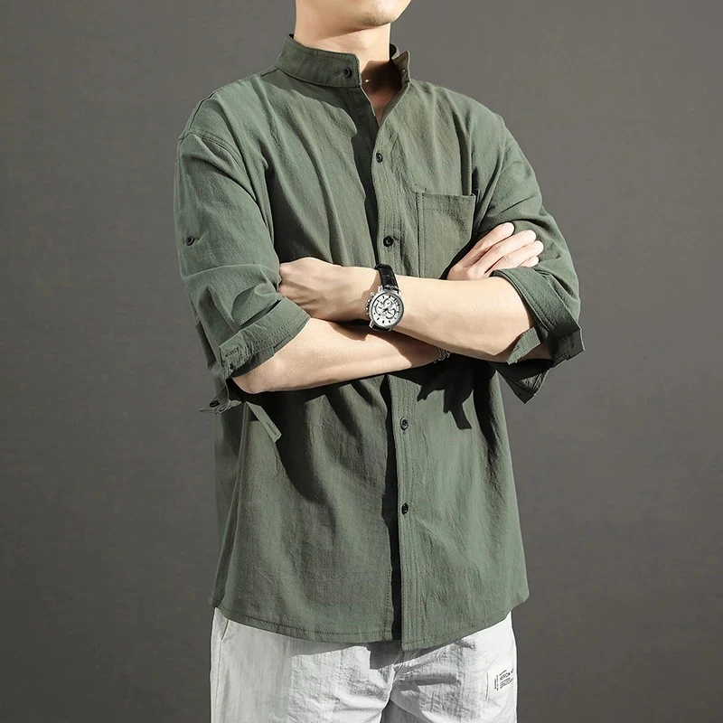 EAEOVNI Summer Linen Shirt Three-quarter Sleeve Men's Japanese Casual Loose Stand Collar Shirts Trend Solid Men's Clothing Top
EAEOVNI Summer Linen Shirt Three-quarter Sleeve Men's Japanese Casual Loose Stand Collar Shirts Trend Solid Men's Clothing Top
