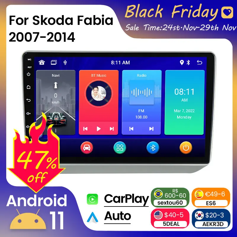 Android 11 8G 128G Car Radio With 10inch Screen For Skoda Fabia 2007-2014 Stereo Multimedia Player Carplay+Auto WIFI RDS DSP BT
Android 11 8G 128G Car Radio With 10inch Screen For Skoda Fabia 2007-2014 Stereo Multimedia Player Carplay+Auto WIFI RDS DSP BT