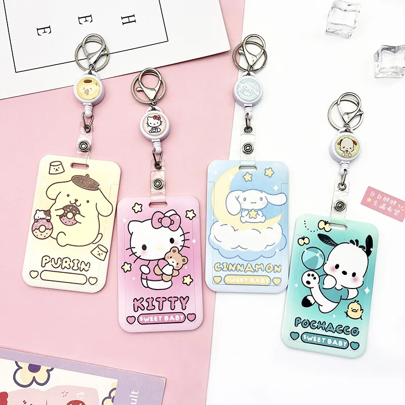 Sanrio Cartoon Card Holder Hello Kitty Melody Kuromi Cinnamoroll Anime Figures PVC ID Card Protective Cover Telescopic Keychian
Sanrio Cartoon Card Holder Hello Kitty Melody Kuromi Cinnamoroll Anime Figures PVC ID Card Protective Cover Telescopic Keychian