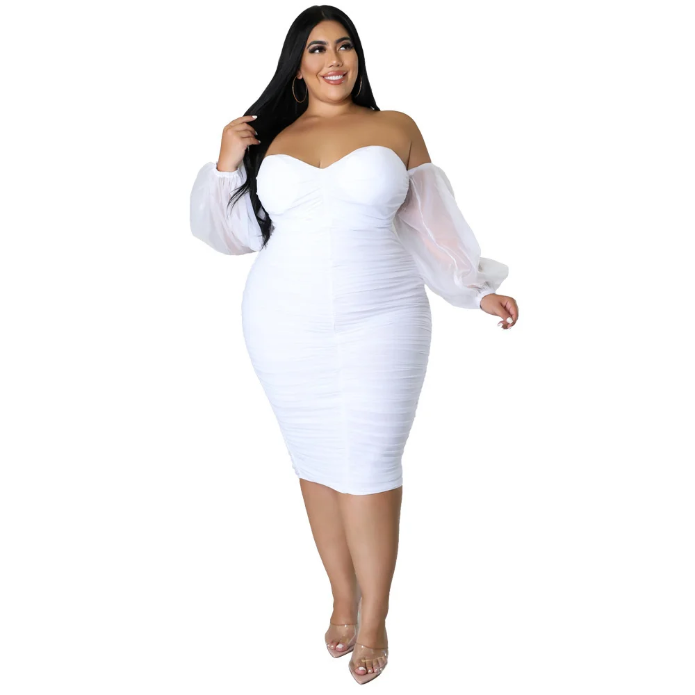 Women's Dresses Plus Size Sexy Off-the-shoulder Party Dresses Fashion Casual Mesh Pleated Long Sleeve Elegant Dress For Lady
Women's Dresses Plus Size Sexy Off-the-shoulder Party Dresses Fashion Casual Mesh Pleated Long Sleeve Elegant Dress For Lady