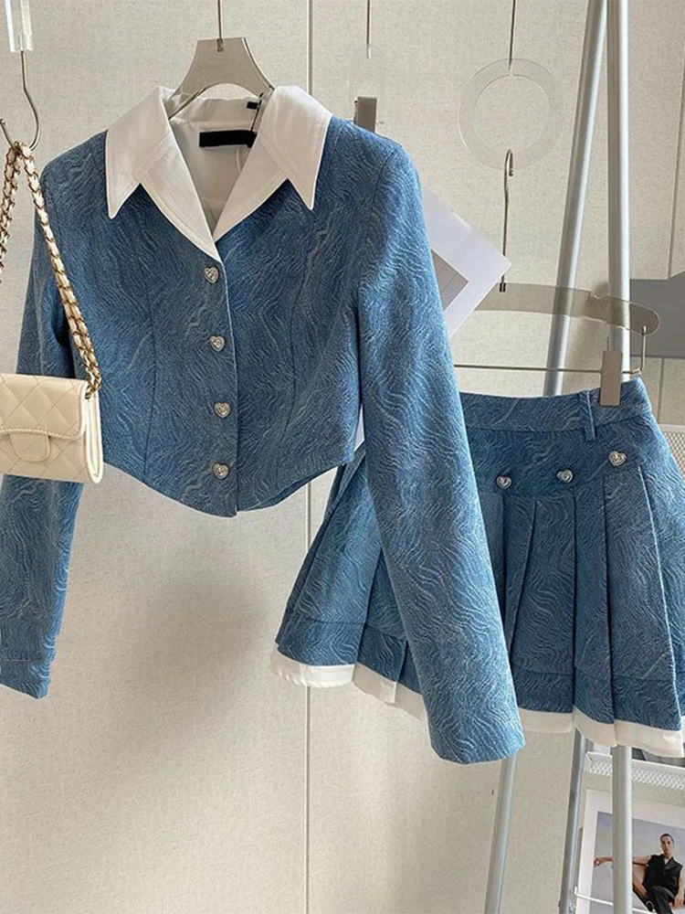 Summer Fashion 2 Pieces Long Sleeve Shirts Women Short Blouse High Waist Skirt Mini Pleated Skirt OL Two Piece Set
Summer Fashion 2 Pieces Long Sleeve Shirts Women Short Blouse High Waist Skirt Mini Pleated Skirt OL Two Piece Set