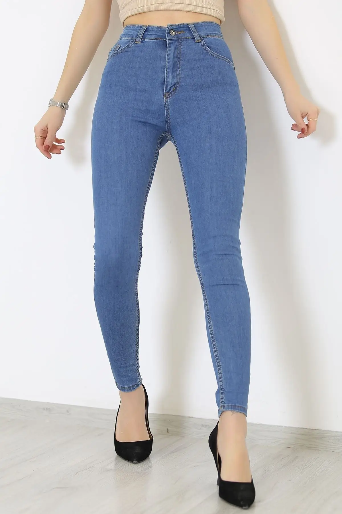 Женские джинсы, Узкие синие длинные прямые брюки с высокой талией в уличном стиле, женские джинсы на молнии с пуговицами 
Женские джинсы, Узкие синие длинные прямые брюки с высокой талией в уличном стиле, женские джинсы на молнии с пуговицами