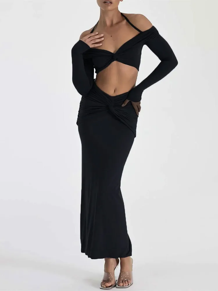 Элегантный женский комплект из двух предметов Hirigin, летний костюм с длинным рукавом и юбкой средней длины с узлом, модная уличная одежда
Элегантный женский комплект из двух предметов Hirigin, летний костюм с длинным рукавом и юбкой средней длины с узлом, модная уличная одежда