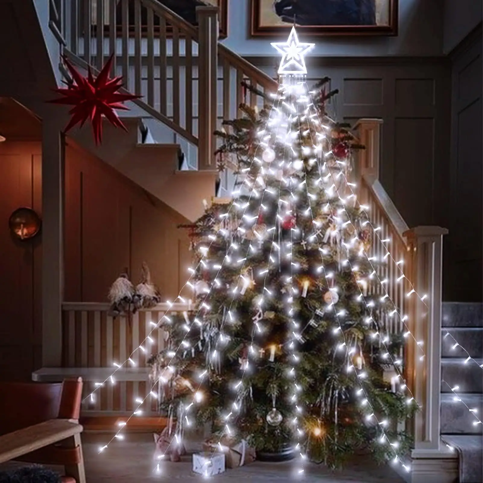 1pc, Christmas Decor String Light, Outdoor Waterproof 300pcs LED Waterfall Tree Light With Top Star, 8 Lighting Patterns Christm
1pc, Christmas Decor String Light, Outdoor Waterproof 300pcs LED Waterfall Tree Light With Top Star, 8 Lighting Patterns Christm