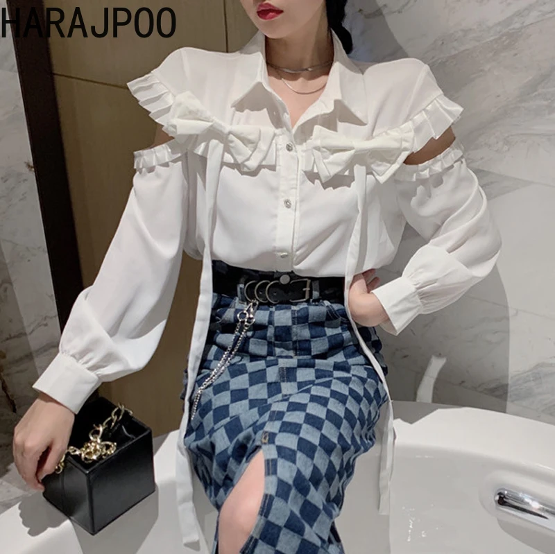 Woman Shirts Harajpoo Bow Ribbon Hollow Solid Harajuku Street Wood Ear Long Sleeve Clothing 2022 Spring New Loose Women Tops
Woman Shirts Harajpoo Bow Ribbon Hollow Solid Harajuku Street Wood Ear Long Sleeve Clothing 2022 Spring New Loose Women Tops