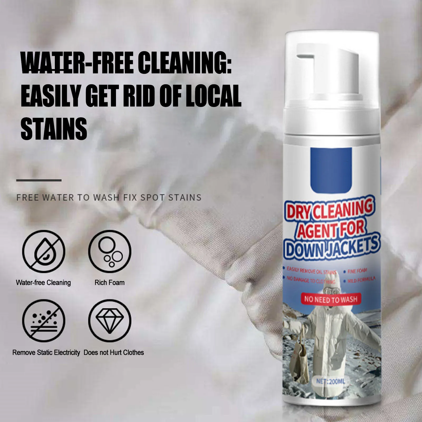 Dry Cleaning Sprays For Clothes 200mlx1Quick Cleaning Laundry Detergent For Down Jackets Convenient To Use Foam-type Fabric
Dry Cleaning Sprays For Clothes 200mlx1Quick Cleaning Laundry Detergent For Down Jackets Convenient To Use Foam-type Fabric