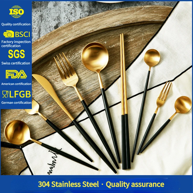 Full Stainless Steel Cutlery Fork Spoon Knife Dinner Set Golden Luxury Tableware Forks Knives Spoons Kitchen Accessories 
Full Stainless Steel Cutlery Fork Spoon Knife Dinner Set Golden Luxury Tableware Forks Knives Spoons Kitchen Accessories