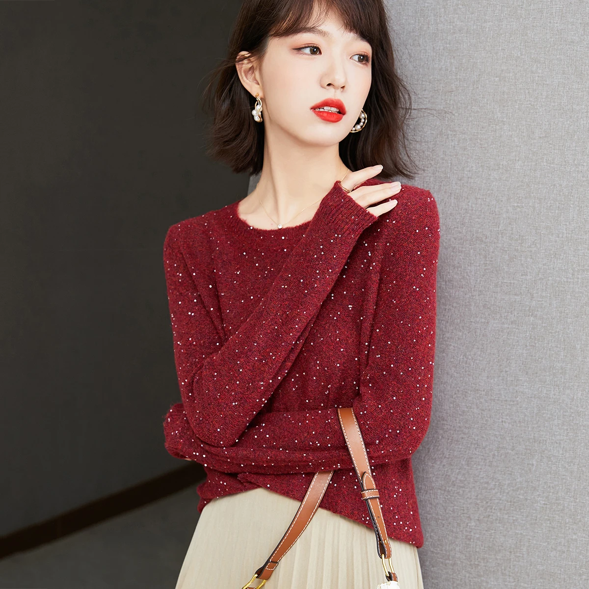 Autumn Womens Sweater Red Long Sleeve Women Clothing Casual Korean Fashion O-neck Tops Tees for Office Lady Pullover
Autumn Womens Sweater Red Long Sleeve Women Clothing Casual Korean Fashion O-neck Tops Tees for Office Lady Pullover