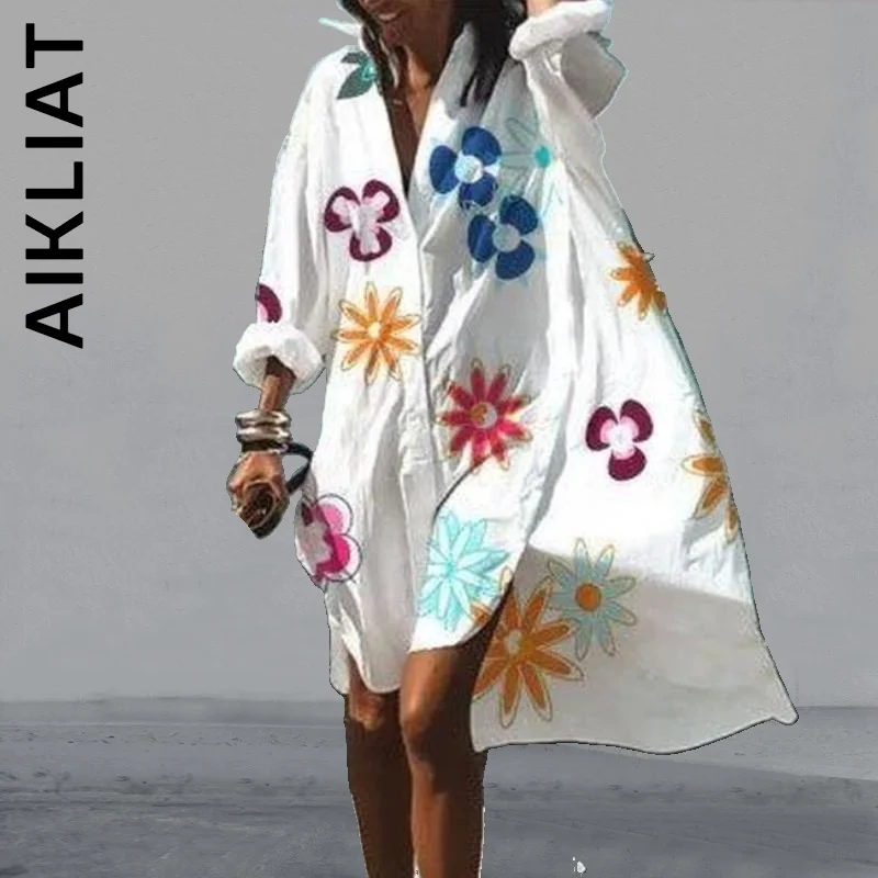 Женское платье-рубашка с длинным рукавом, свободное повседневное эстетическое пляжное платье-рубашка в богемном стиле, лето 2022 
Женское платье-рубашка с длинным рукавом, свободное повседневное эстетическое пляжное платье-рубашка в богемном стиле, лето 2022