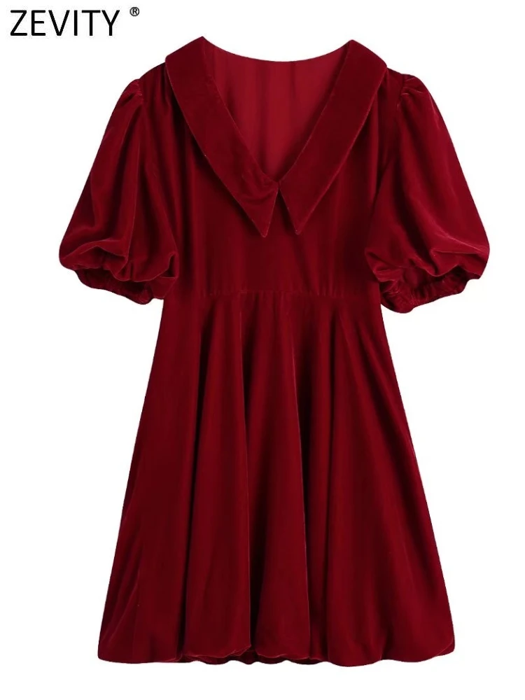 ZEVITY Women Sweet Peter Pan Collar Pleats Lantern Sleeve Red Velvet Dress Female Retro Chic Mini Vestidos DS9329
ZEVITY Women Sweet Peter Pan Collar Pleats Lantern Sleeve Red Velvet Dress Female Retro Chic Mini Vestidos DS9329