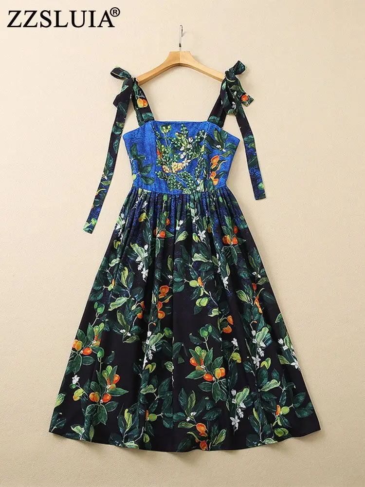 ZZSLUIA Summer Dresses For Women Printed Beading Sequined Designer Slim Vintage Sling Dress Fashion Elegant Midi Dresses Female
ZZSLUIA Summer Dresses For Women Printed Beading Sequined Designer Slim Vintage Sling Dress Fashion Elegant Midi Dresses Female