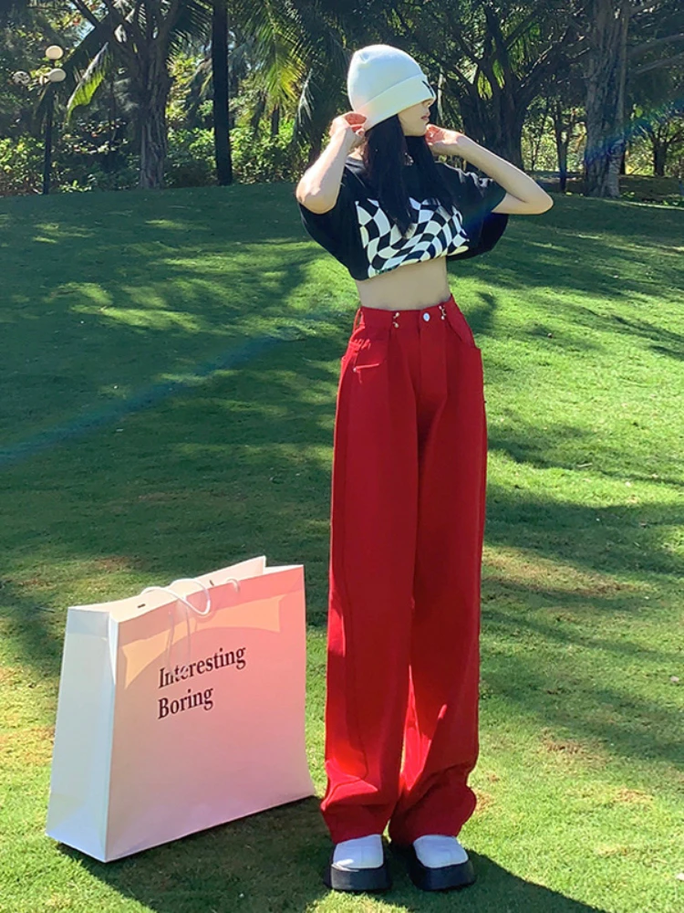 YIKUO Baggy Pants Streetwear y2k ins High Waist Straight Joggers Women 2022 Korean Fashion Red Wide Leg Trousers Harajuku
YIKUO Baggy Pants Streetwear y2k ins High Waist Straight Joggers Women 2022 Korean Fashion Red Wide Leg Trousers Harajuku