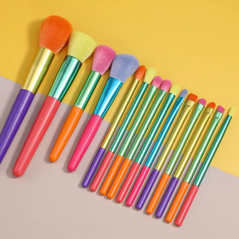 

15Pcs Makeup Brushes Set Professional Powder Foundation Eyeshadow Blending Brushes Colourful Maquiagem Rainbow Cosmetic Tools