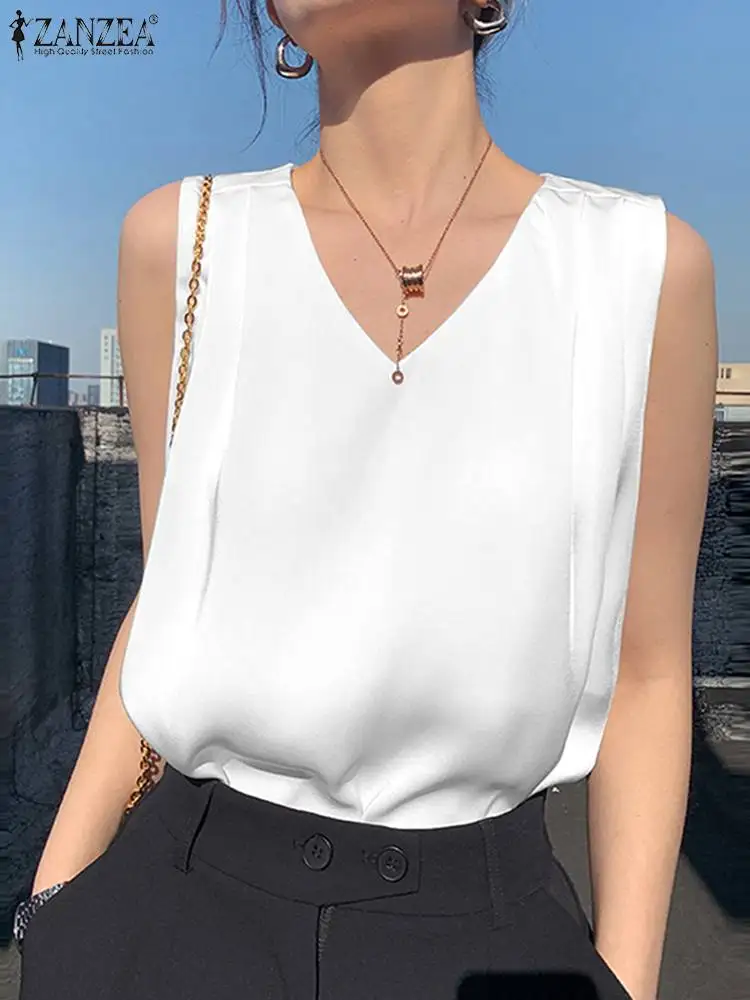 ZANZEA Fashion Satin Vest Blouse Summer Sleeveless Tank Tops Woman Cami V Neck Shirt Female Casual Elegant Work OL Chemise 2023
ZANZEA Fashion Satin Vest Blouse Summer Sleeveless Tank Tops Woman Cami V Neck Shirt Female Casual Elegant Work OL Chemise 2023