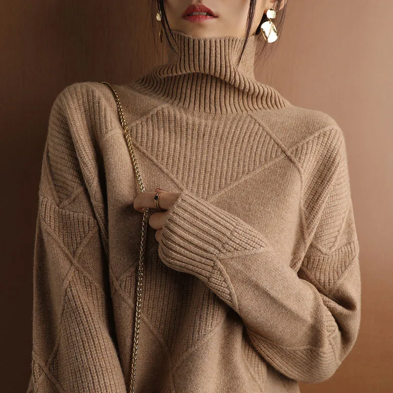 Personality Turtle Neck Womens Loose Diamond Lazy Wind Sweater Long Sleeves In Autumn Winter Wear Western-style Bottoming Shirt
Personality Turtle Neck Womens Loose Diamond Lazy Wind Sweater Long Sleeves In Autumn Winter Wear Western-style Bottoming Shirt