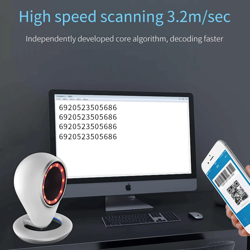 USB Bar Code 2D Omnidirectional Barcode Scanner Desktop Automatic 1D 2D QR Code Data Matrix Reader For Supermarket Store Payment
USB Bar Code 2D Omnidirectional Barcode Scanner Desktop Automatic 1D 2D QR Code Data Matrix Reader For Supermarket Store Payment