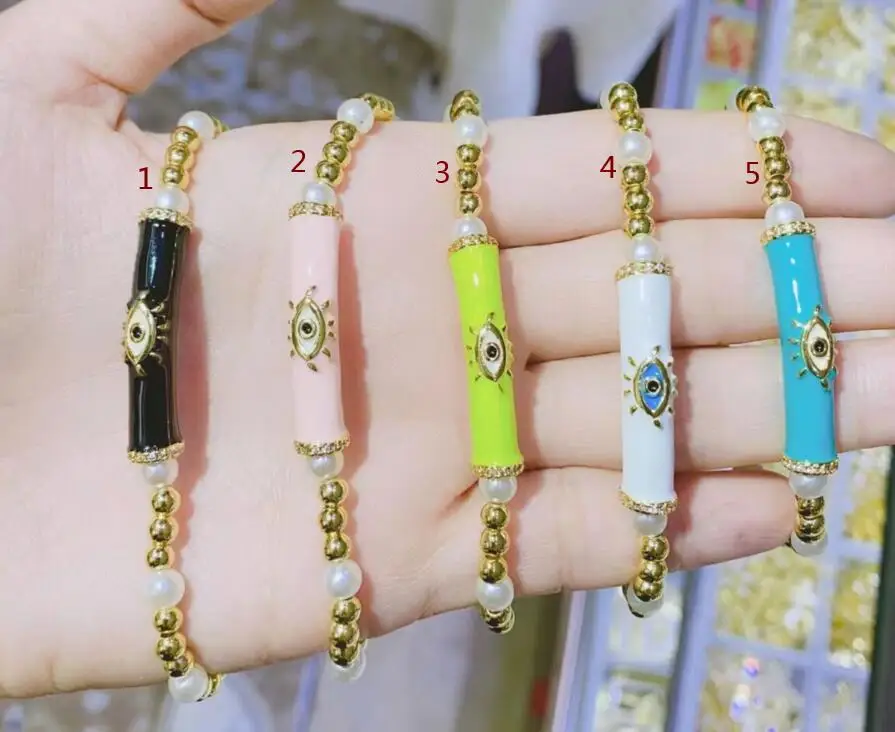 Colorful tube Evil Eye Bracelets For Women Gold Plated Copper Pearl Beaded Bracalet Fashion Jewelry Gift
Colorful tube Evil Eye Bracelets For Women Gold Plated Copper Pearl Beaded Bracalet Fashion Jewelry Gift