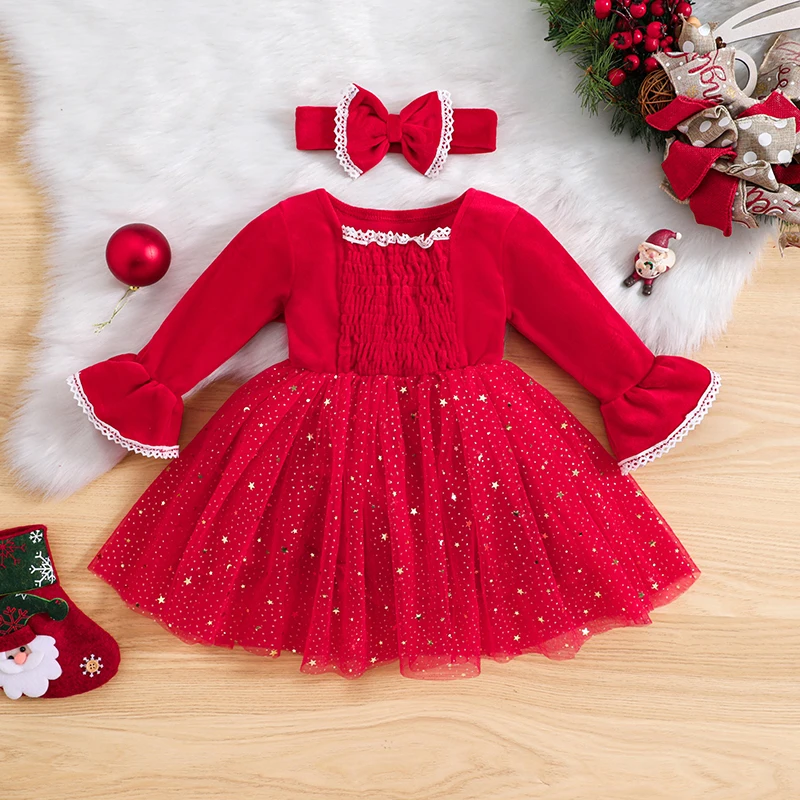 Christmas 6M-5Y Kids Girls Dress Clothes Lace Trim Sequins Stars Moon Layered Tulle Flare Long Sleeve Dress with Headband
Christmas 6M-5Y Kids Girls Dress Clothes Lace Trim Sequins Stars Moon Layered Tulle Flare Long Sleeve Dress with Headband