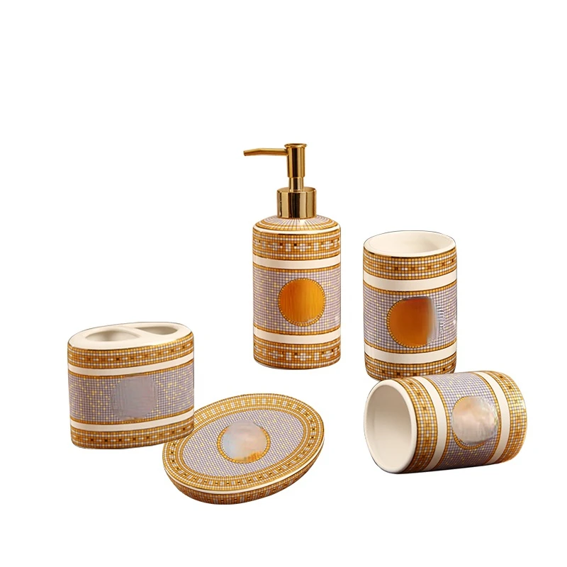 European Luxury Ceramic Five-Piece Bathroom Set Washing Set Gargle Cup Bathroom Supplies Toilet Creative Gift
European Luxury Ceramic Five-Piece Bathroom Set Washing Set Gargle Cup Bathroom Supplies Toilet Creative Gift