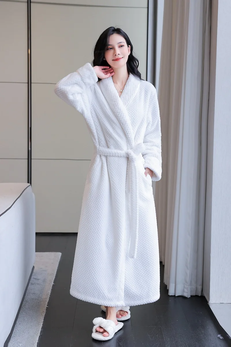

Осенне-зимние длинные фланелевые халаты для женщин, плотное бархатное кимоно, Повседневная Пижама, пикантная одежда для сна, парные банные халаты, халат, домашняя одежда