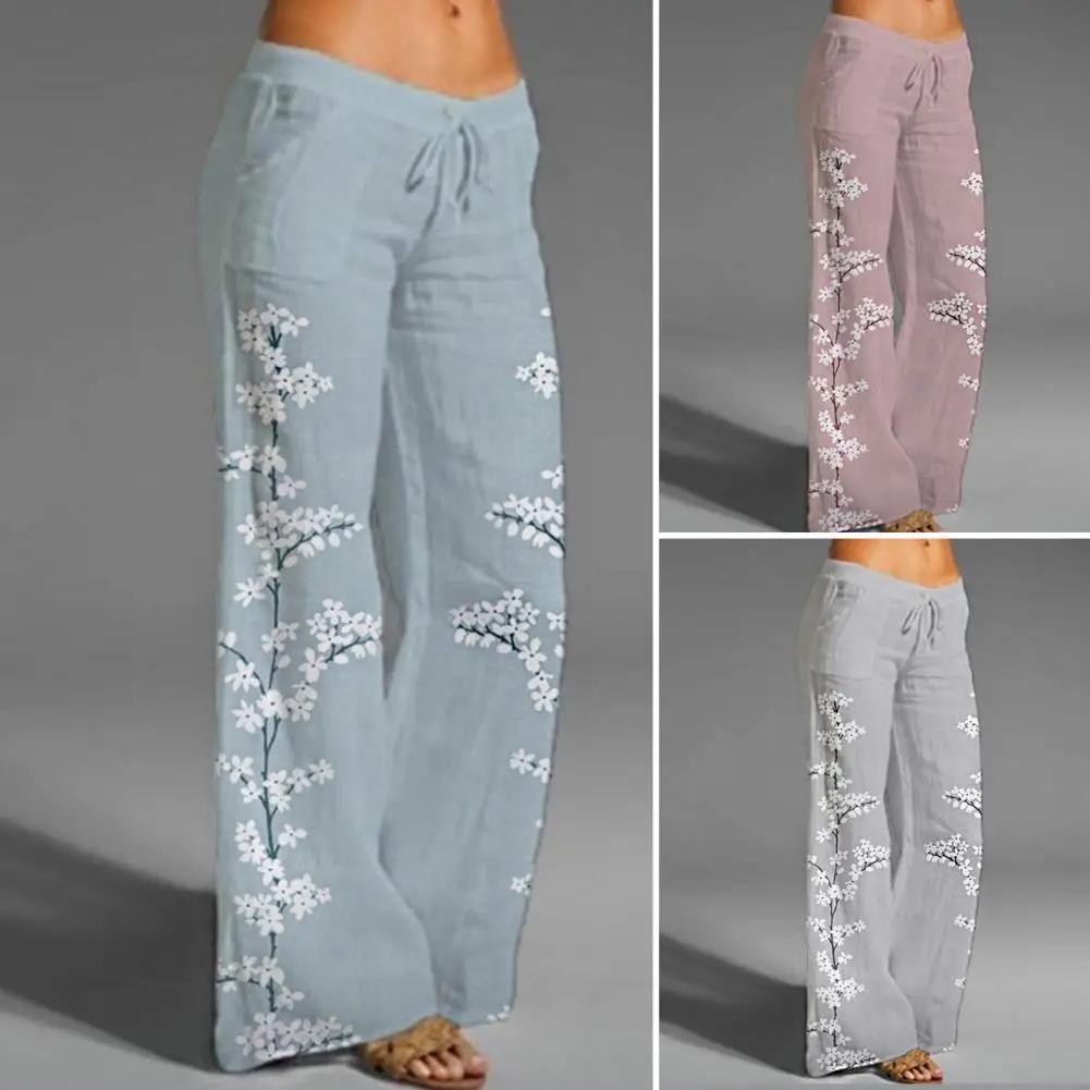 

Lady Slacks Trendy Cozy Slant Pockets Drawstring Straight Wide Leg Long Pants Female Clothing Casual Pants Long Pants