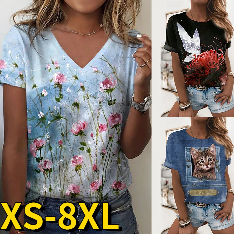 2022 Summer Women's 3D Floral Printed T-shirt Round Collar Basic Tops Loose Sexy Casual Shirt Oversize Pullover Female Clothing
2022 Summer Women's 3D Floral Printed T-shirt Round Collar Basic Tops Loose Sexy Casual Shirt Oversize Pullover Female Clothing