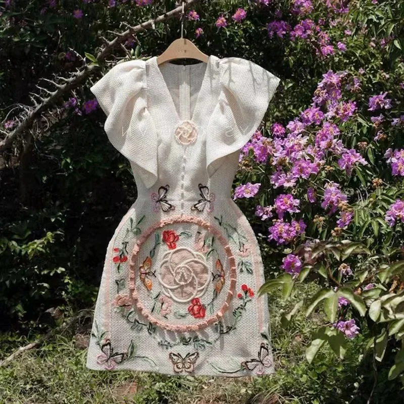 Женское мини-платье с цветочной вышивкой, дизайнерское платье трапециевидной формы с V-образным вырезом, оборками на рукавах, бусинами и вырезами, лето
Женское мини-платье с цветочной вышивкой, дизайнерское платье трапециевидной формы с V-образным вырезом, оборками на рукавах, бусинами и вырезами, лето