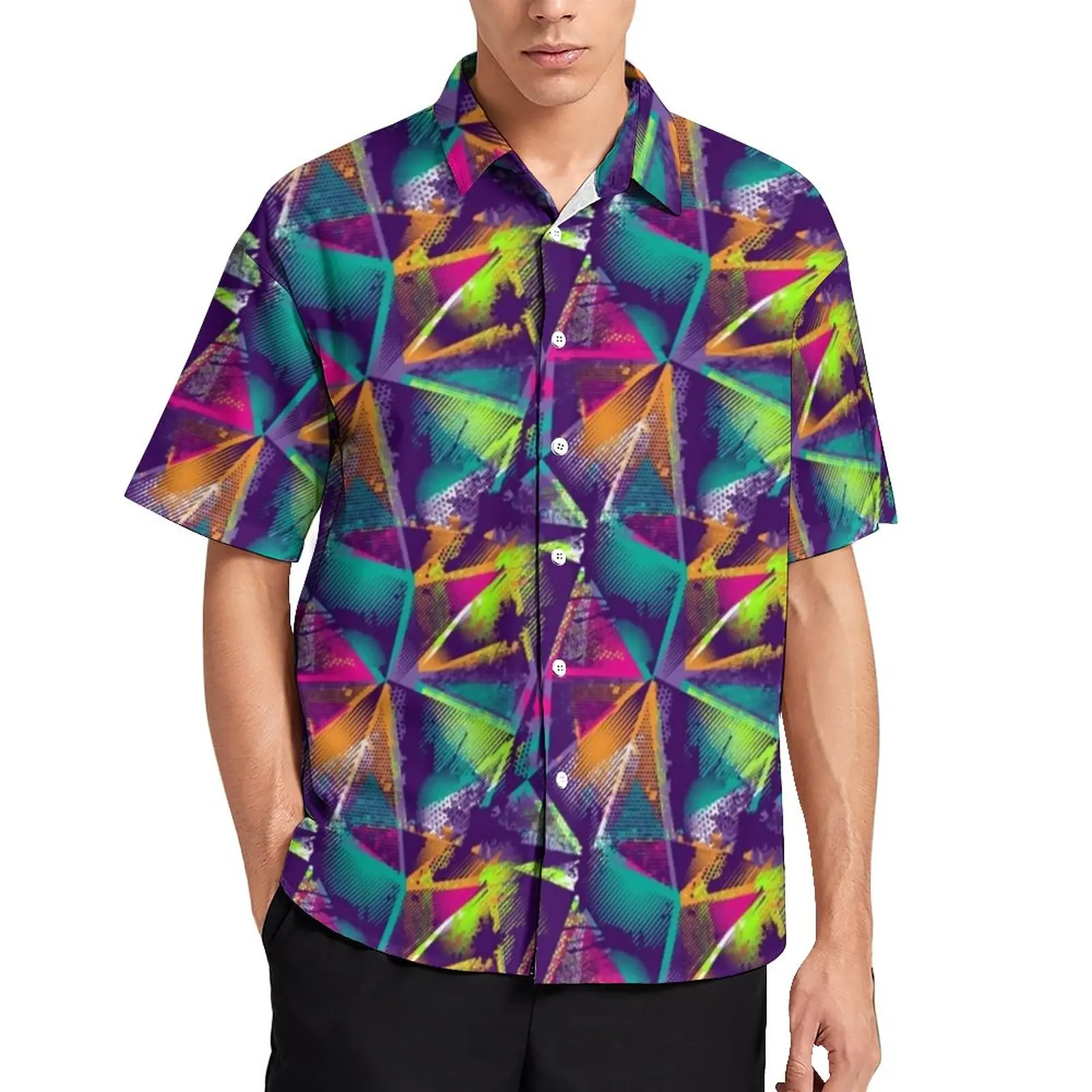 

Повседневные рубашки с неоновыми красками, рубашка для отпуска с художественным принтом граффити, Гавайские трендовые блузки, мужская моде...